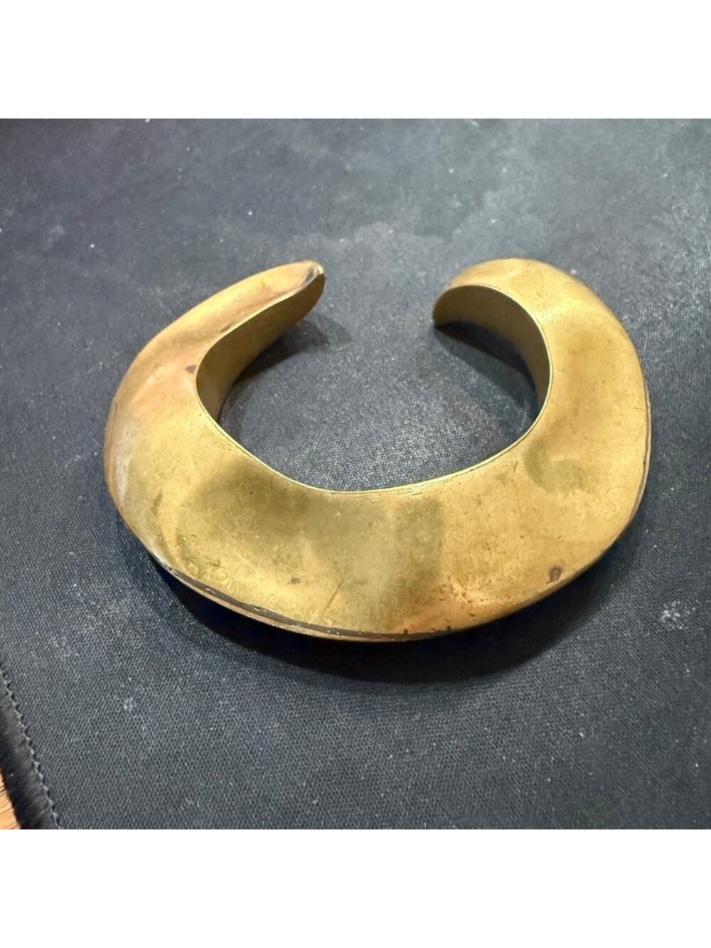 Antique Solid Brass Crescent Shaped Bangle Bracelet 2 Inch Opening